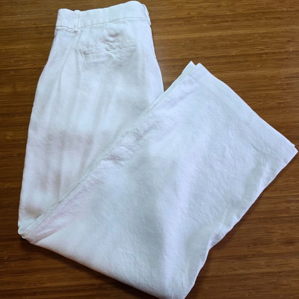 J Crew Pants Linen Blend Wide Leg White Flowy Minimalist Beach Vacay Resort 12
